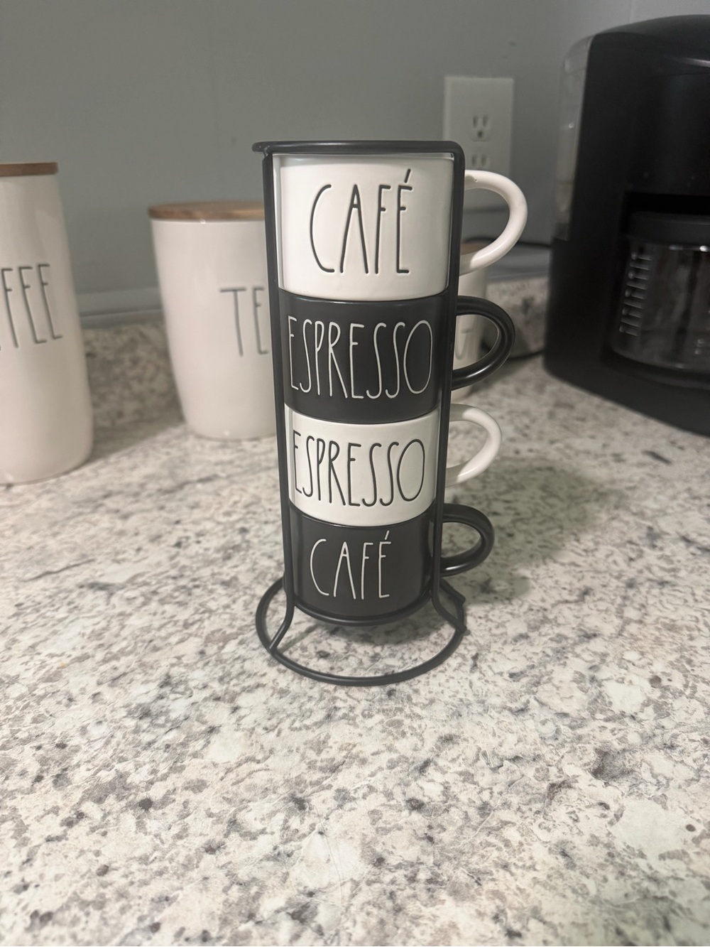 Rae Dunn Black and White Stackable Café & Espresso Mug Set